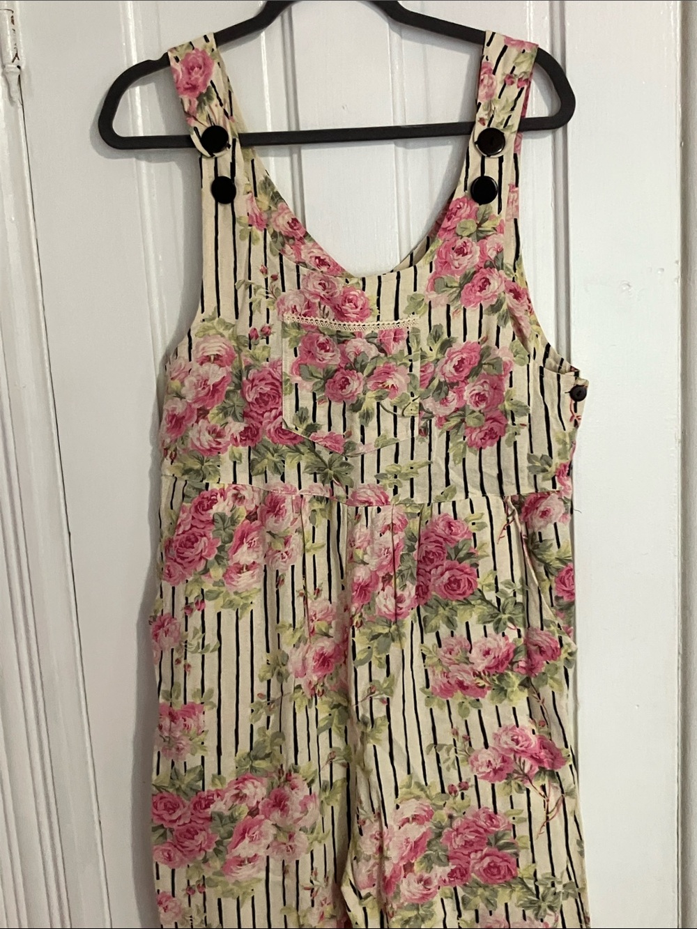 April Cornell Cream Striped overalls Pink Floral Print - Picture 9 of 14